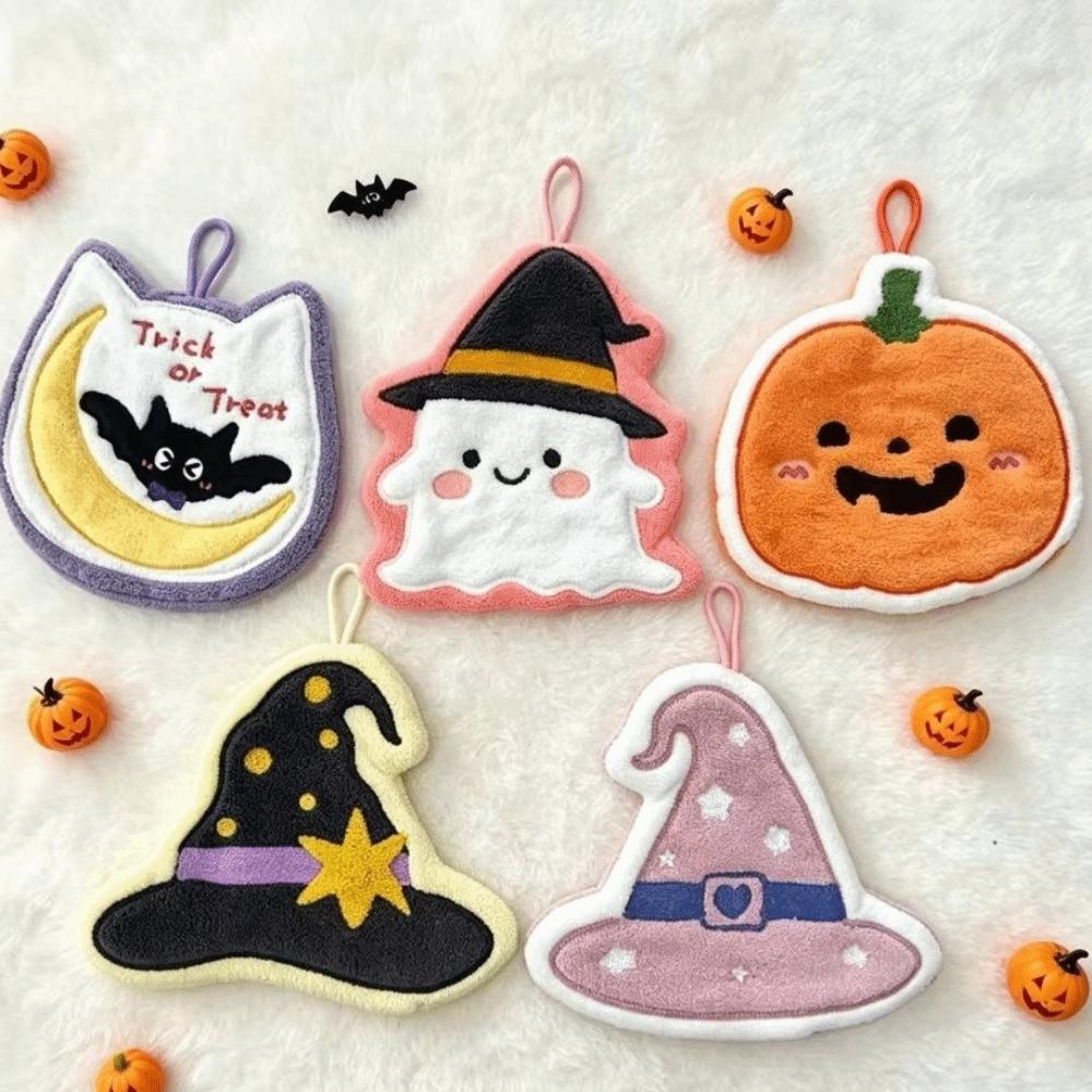 Coral Fleece Halloween Hand Towel Halloween Embroidered Coral Fleece Towel Bathroom Kitchen Use