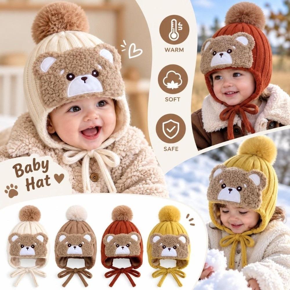 Plush Winter Beanie Double Layer Pom Pom Hat Cute Ear Protection Hat Autumn and Winter