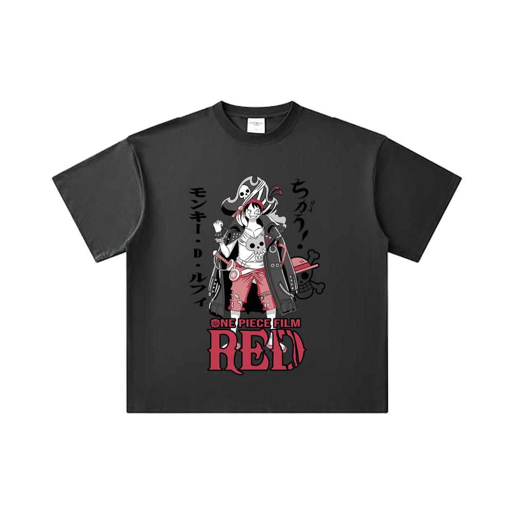 Хлопковая футболка унисекс с принтом Luffy Film Red, плотность 260 г/м², двойная пряжа, 32-й номер, 100% хлопок, цельнокроеная, V79