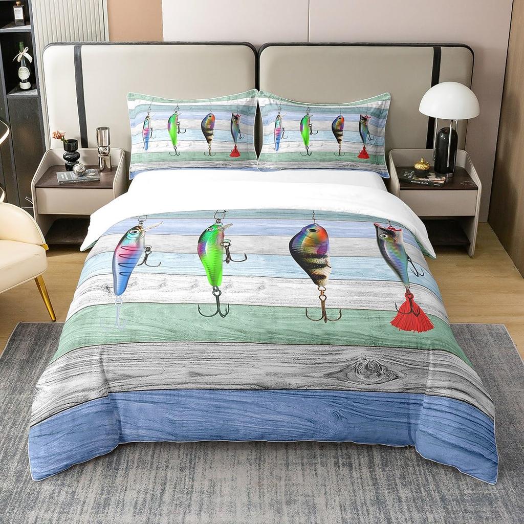 Fishing Duvet Cover Sets For Adults Queen Size Quilt Covers Lightweight Down Room Decor 2 Pillowcases 1 Duvet Cover No Comforter