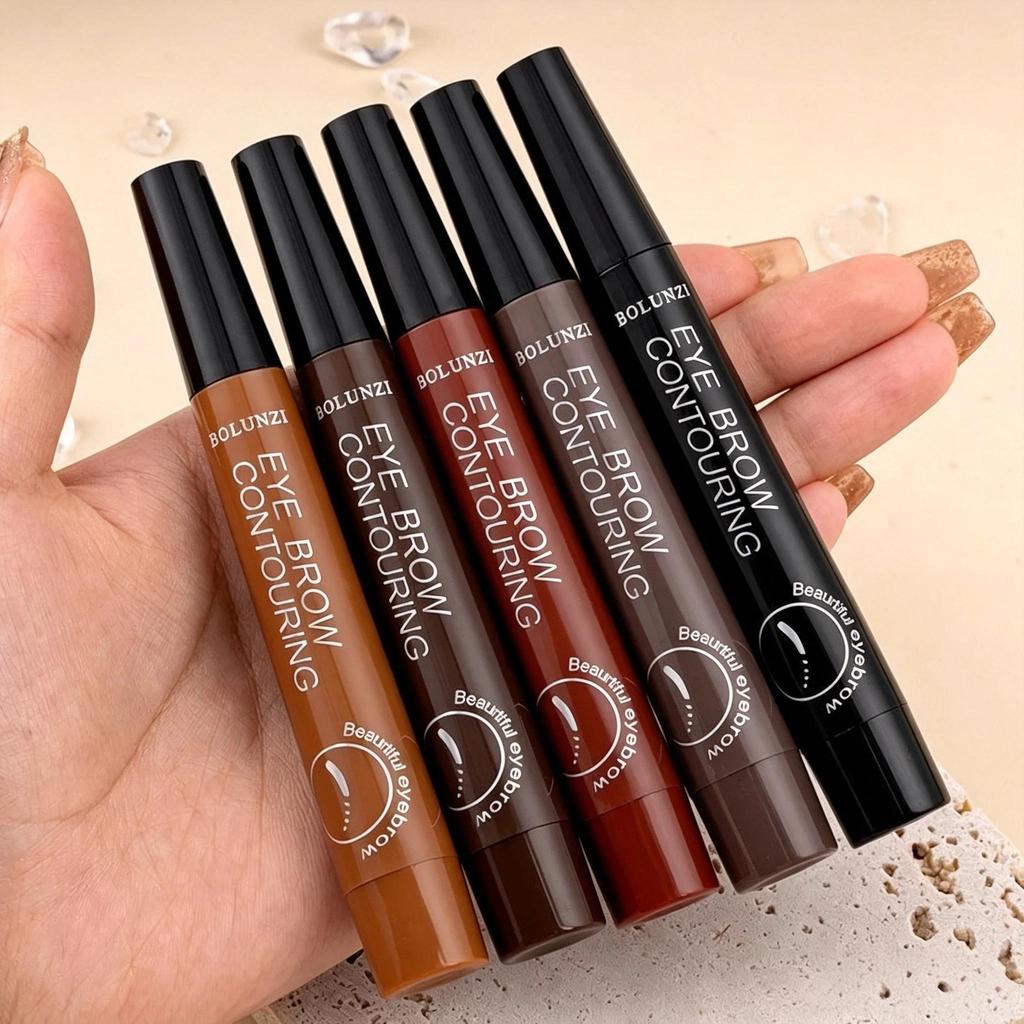 4-Tip Waterproof Microblading Eyebrow Pen, Natural Hair-Like Strokes, Smudge-Proof Long-Lasting Brow Makeup