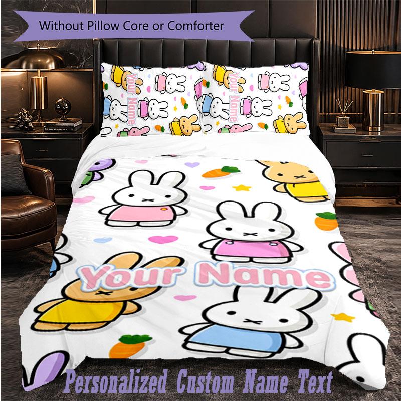 Personalized 3Pcs Bedding SetMiffy Custom Text Duvet Cover Pillowcase Set Bedroom Gift