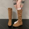 Fashion Comemore Khaki Retro Women's Long Boots Autumn Suede Solid Flat Bottom Ladies Shoes Belt Buckle Round Toe Knee High Knight Botas