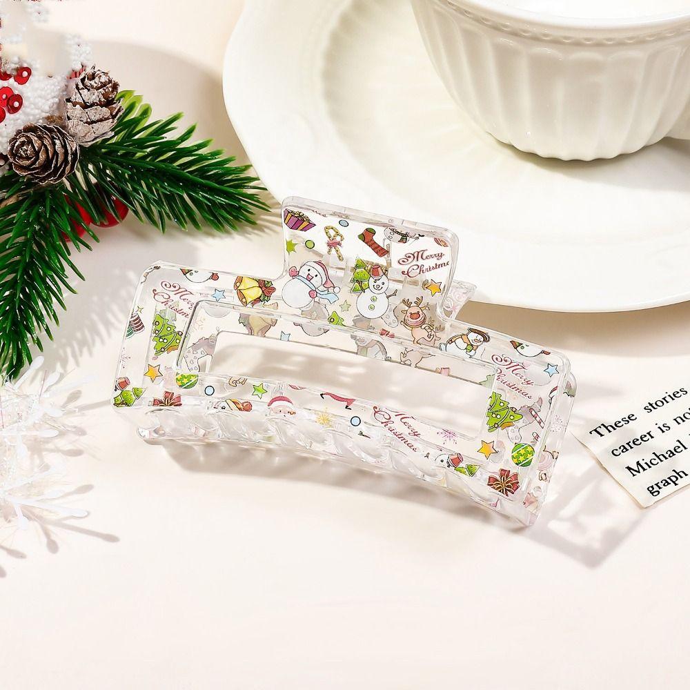 Acrylic Christmas Hair Clip Elk Christmas Tree Print Women Headwear Cute Ponytail Hairpin