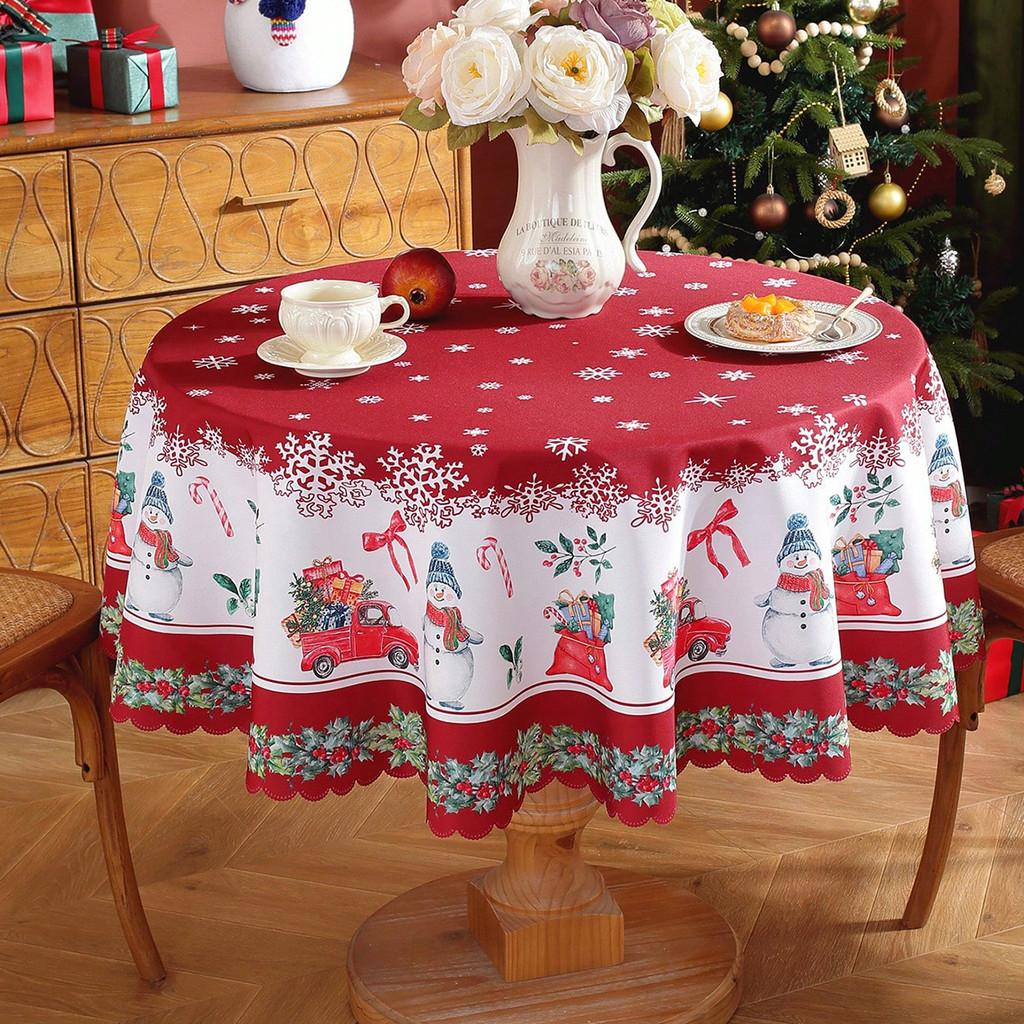 Рождественская большая круглая скатерть Рождественский праздничный чехол для стола Ткань Домашний декор