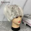 Полосатая зимняя шапка из натурального меха, вязаная норковая лисья меховая шапка со стразами, стильные теплые уличные шапочки для девочек, женские шапки из натурального меха