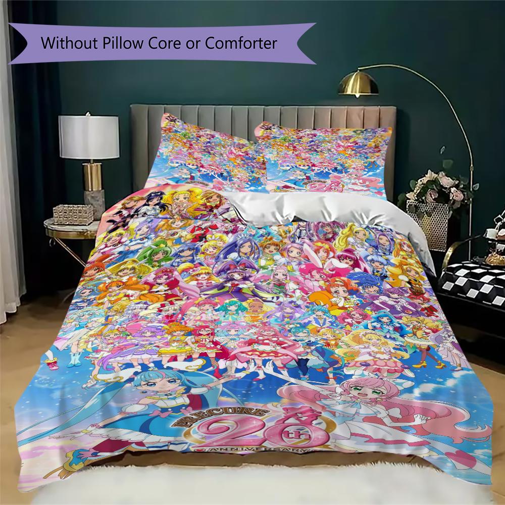Pretty Cure Pattern Bedding,Quilt Set Quilt Cover Pillowcase Home Birthday Gift(1 * duvet cover + 2 * pillowcase, without core)_lx