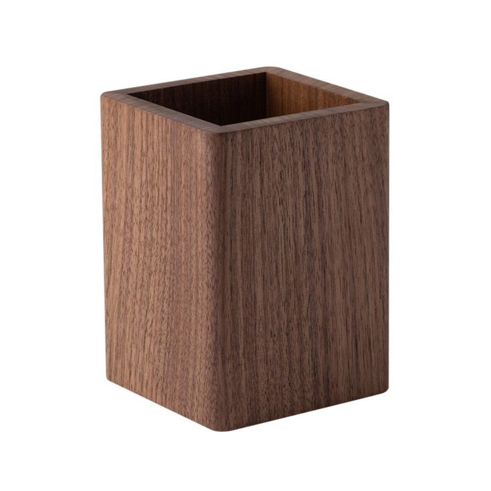 Desktop Storage Hickory Wood Pen Holder Simple Makeup Brush Organizer Office/School Supplies