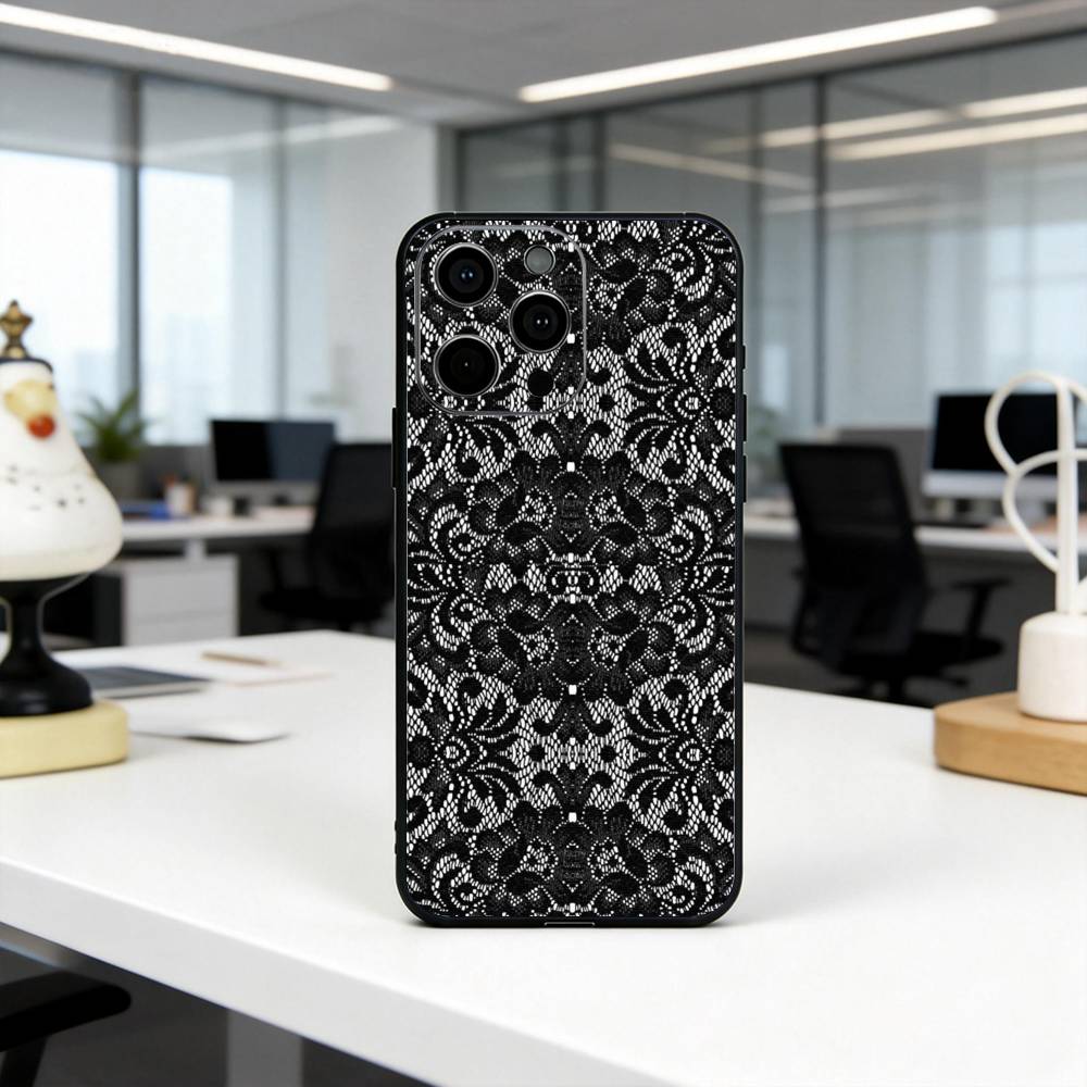 Красивый черный чехол для телефона с принтом из кружева L для iPhone 17, 16, 15, 14, 13, 12, 11 Plus, Pro Max, XS, мягкий силиконовый черный чехол