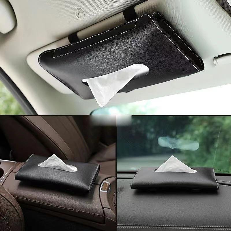 Car Visor Tissue Holder PU Leather Hanging Paper Towel Clip Napkin Holder Backseat Tissue Case Auto Interior Accessories