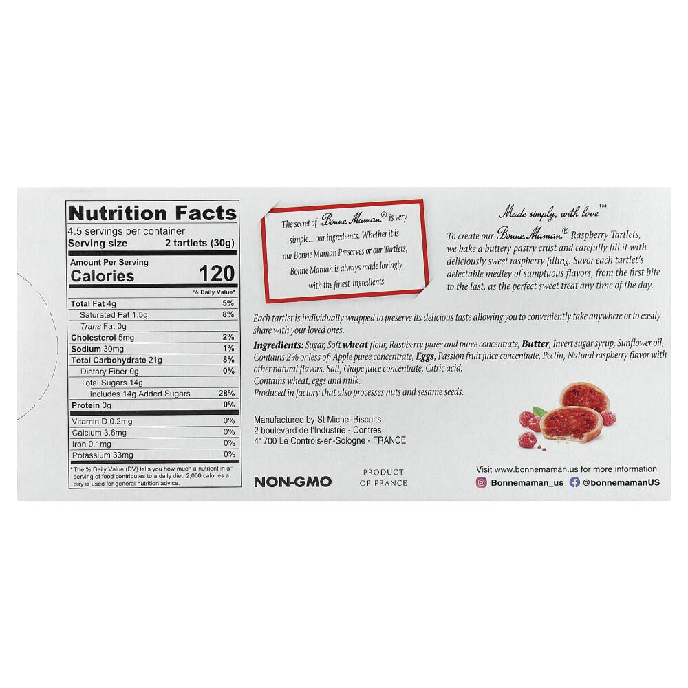 Bonne Maman Raspberry Tartlets, 9 Count, 15g (0.53oz) Each