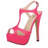 New Women Sandals 14cm Sexy T-Strap Peep Toe Platform Summer Red Wedding Shoes Patent Leather Thin High Heels Shoe