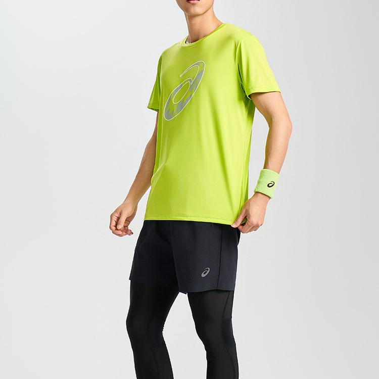 Asics Пуловер с круглым вырезом и логотипом Впитывающий влагу, быстросохнущий, для бега, удобная повседневная спортивная футболка с коротким рукавом, мужские топы, желтый, зеленый, 2011D076-300