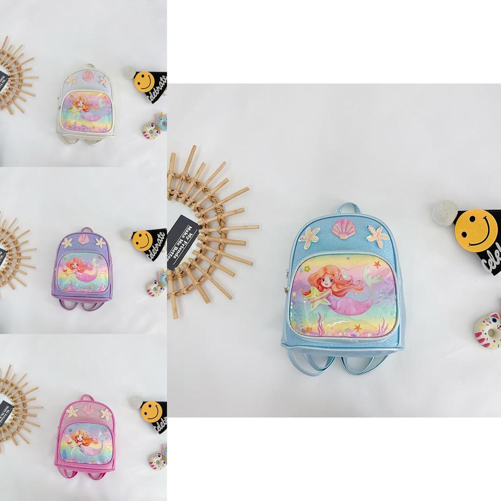 Cute Starfish Shell Decoration Mermaid Cartoon Pattern Children Backpack For Little Girls And Boys