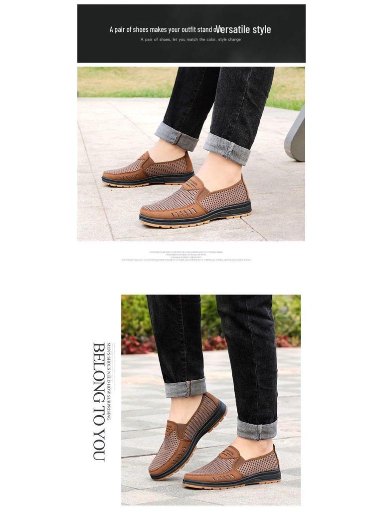Men's Summer Breathable Slip-On Shoes - Soft Sole, Deodorant, Casual for Middle-Aged & Elderly
