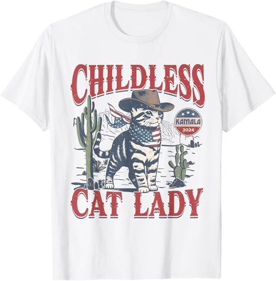 Cowboy Cat Childless Cat Lady For Kamala Election Voting T-Shirt