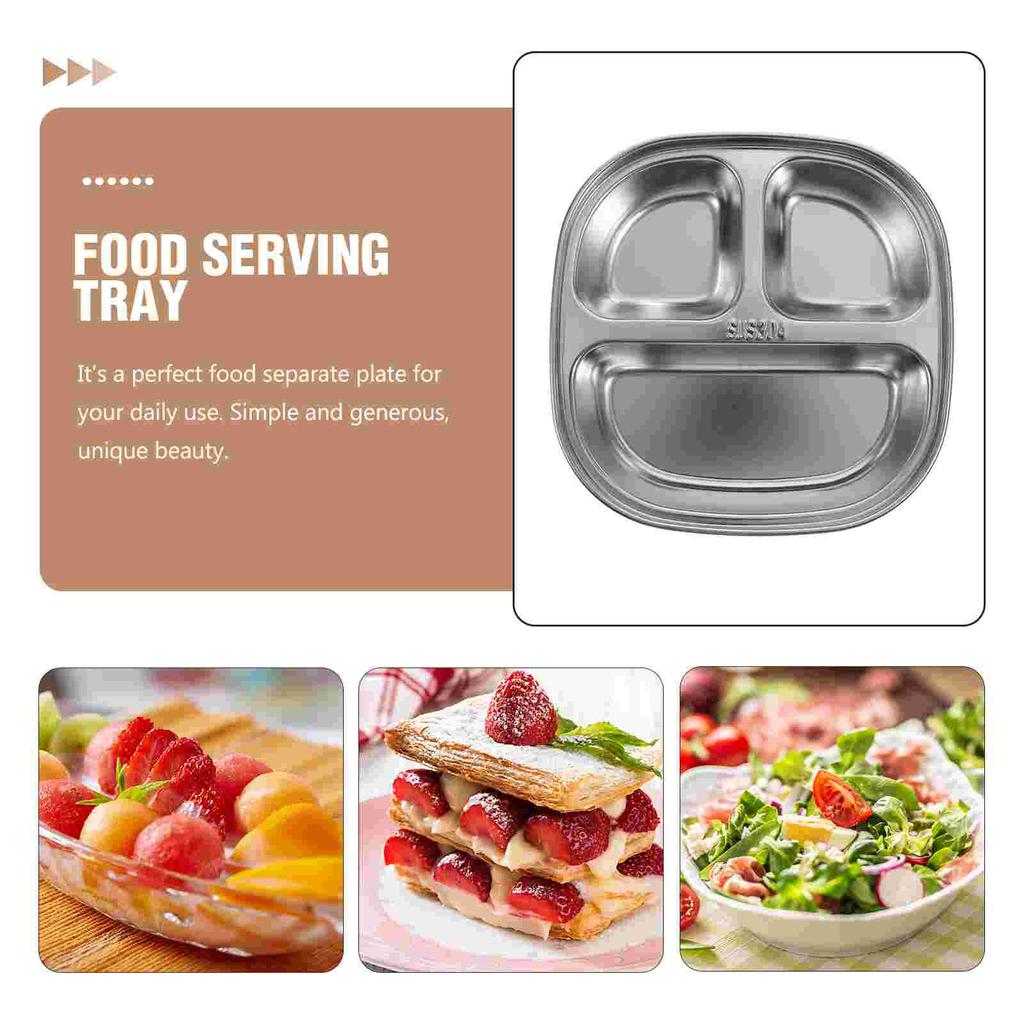 Пищевая тарелка Тарелка Тарелки Разделенный стальной поднос Нержавеющая еда Обеденные подносы Отделение Детская порция Обеденный раздел Управление сервировкой
