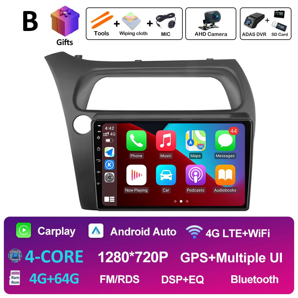 Беспроводной Android Auto Carplay для Honda Civic Хэтчбек 2006 2007 2008 2009 - 2011 Автомагнитола Видео Мультимедийный плеер Вентилятор охлаждения