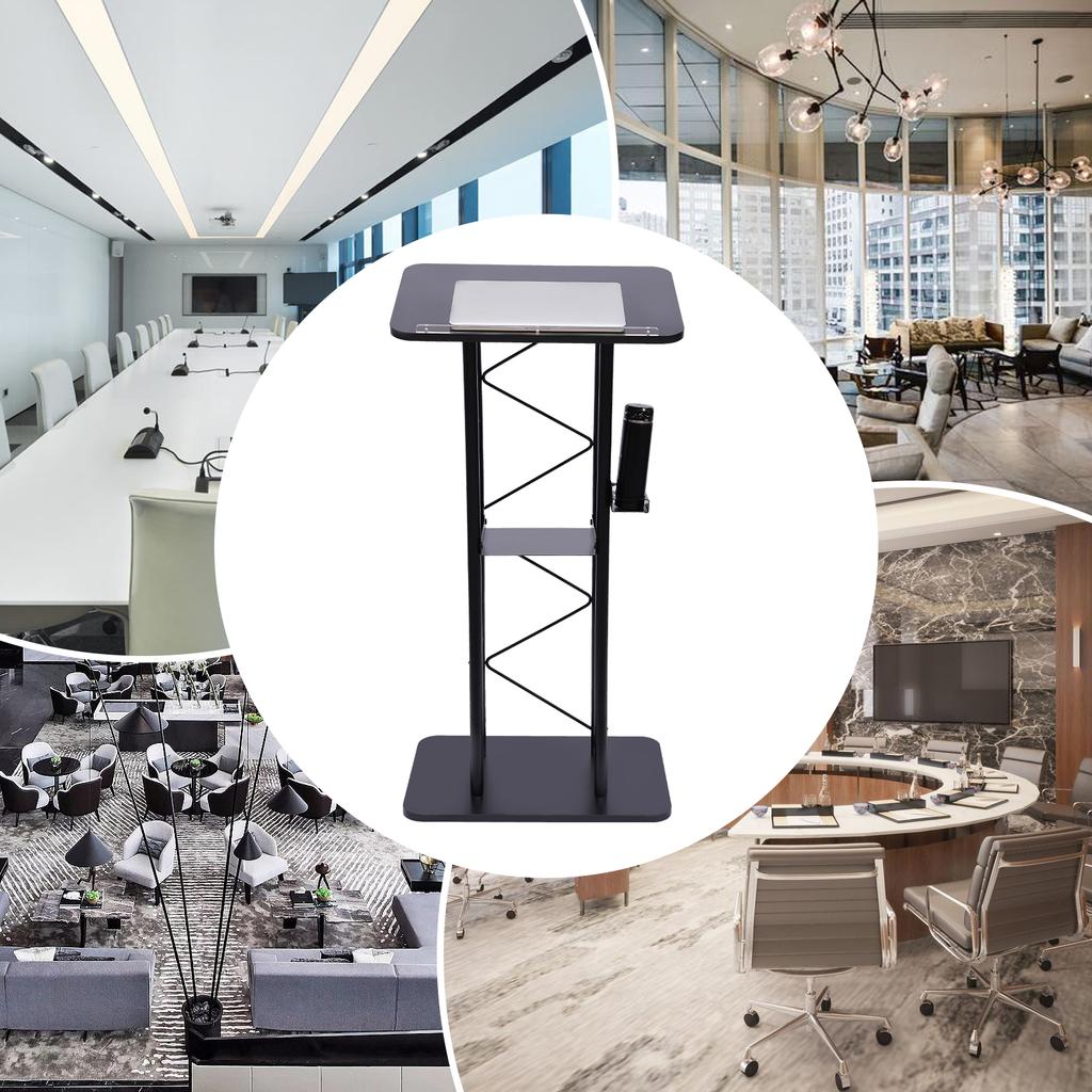 Изогнутая трибуна-стойка Металлическая черная кафедра-пюпитр для выступлений и других мероприятий Высота 1,2 м, Требуется простая сборка