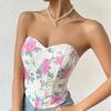 Women Bare Shoulder Y2K Crop Tops Printed Sleeveless Vest Woman Sexy Backless Slim Strapless Tank Tops Femme Fishbone Corset