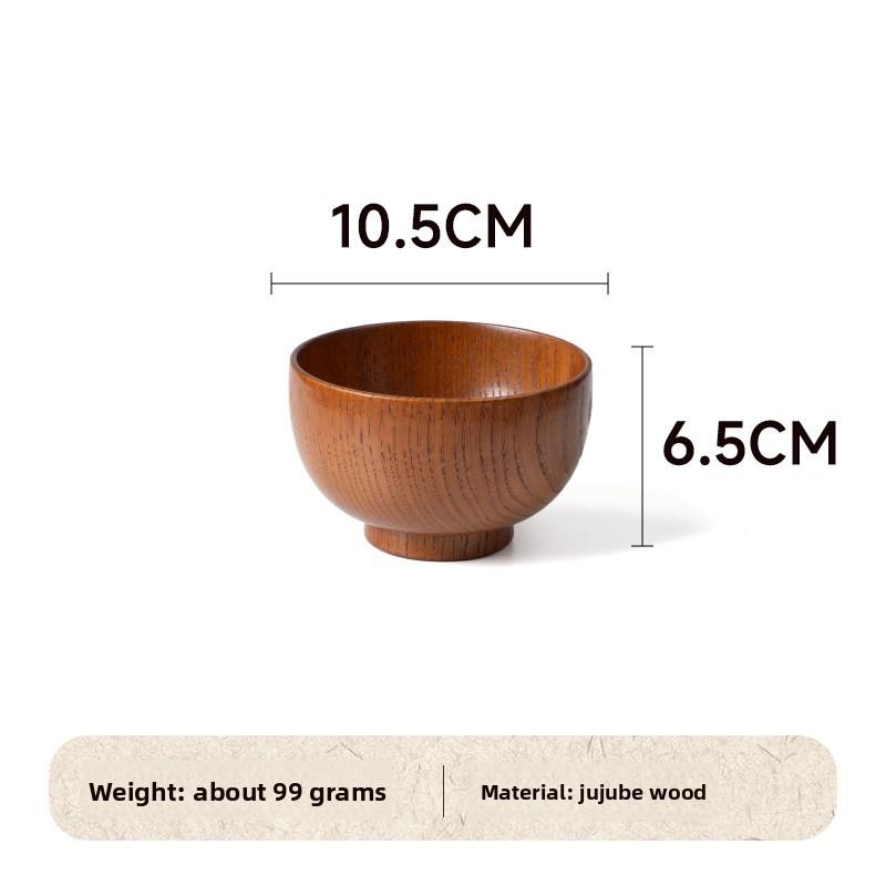 Natural Log Anti-scalding Instant Noodle Bowl Round Sour Jujube Wooden Bowl Household Chinese Children's Rice Bowl Soup Noodle Bowl