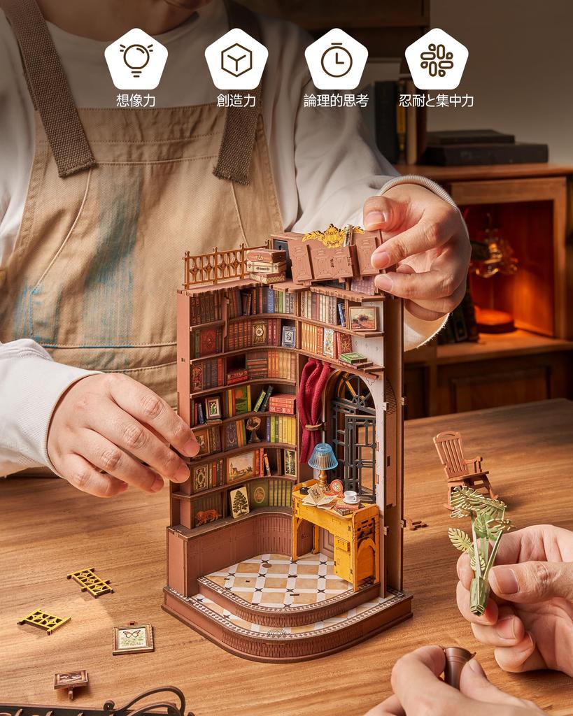 ROBOTIME Набор для сборки книжной полки «Домик для кукол» Миниатюрный дом 3D-пазл из дерева Деревянная ручная поделка Сборка подставки для книг Украшение для книжной полки Легкая сборка