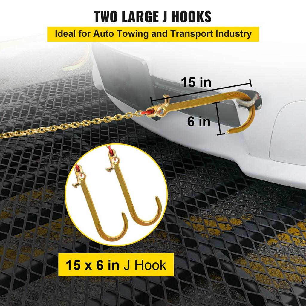 V Bridle Chain, 5/16 in x 2 ft Bridle Tow Chain, Grade 80 V-Bridle Transport Chain, 9260 Lbs Break Strength with TJ Hooks and Crab Hooks, Heavy Duty
