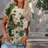 Women Summer T Shirt Flower Print Retro Fashion Short Sleeve Tees Casual   Printed  Tops
