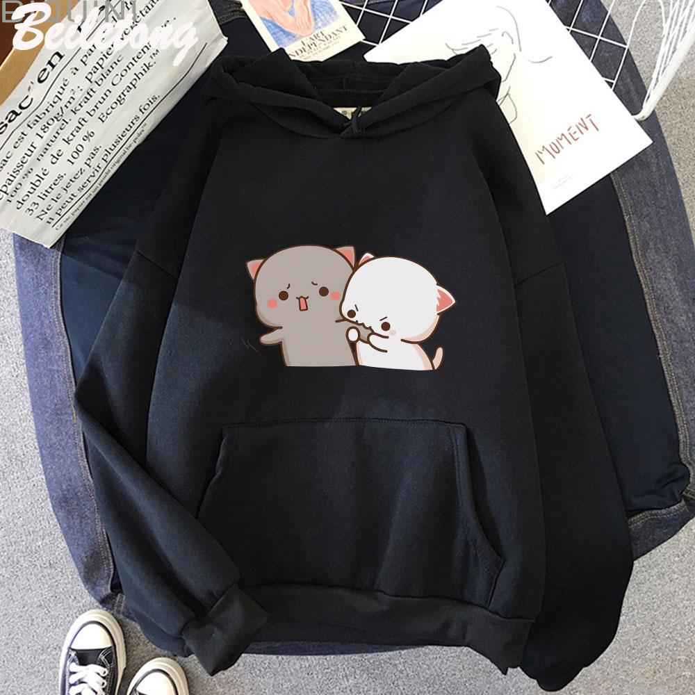 Толстовка с длинными рукавами Peach And Goma, персиковая кошка моти, милая романтическая одежда Kawaii для бойфренда, спортивная одежда в стиле Харадзюку