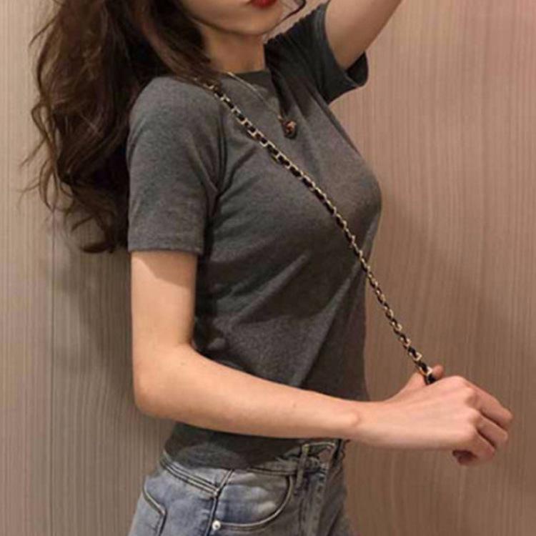 Женская облегающая однотонная футболка с круглым вырезом и короткими рукавами - лето 2025 г., корейский стиль