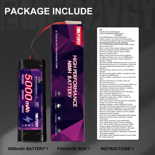 7.2V Nickel-Metal Hydride Battery, 5000mAh High-Capacity, with Tamiya Plug, Compatible with a Wide Range of RC Cars and Trucks, CE, RoHS, MSDS, and UN