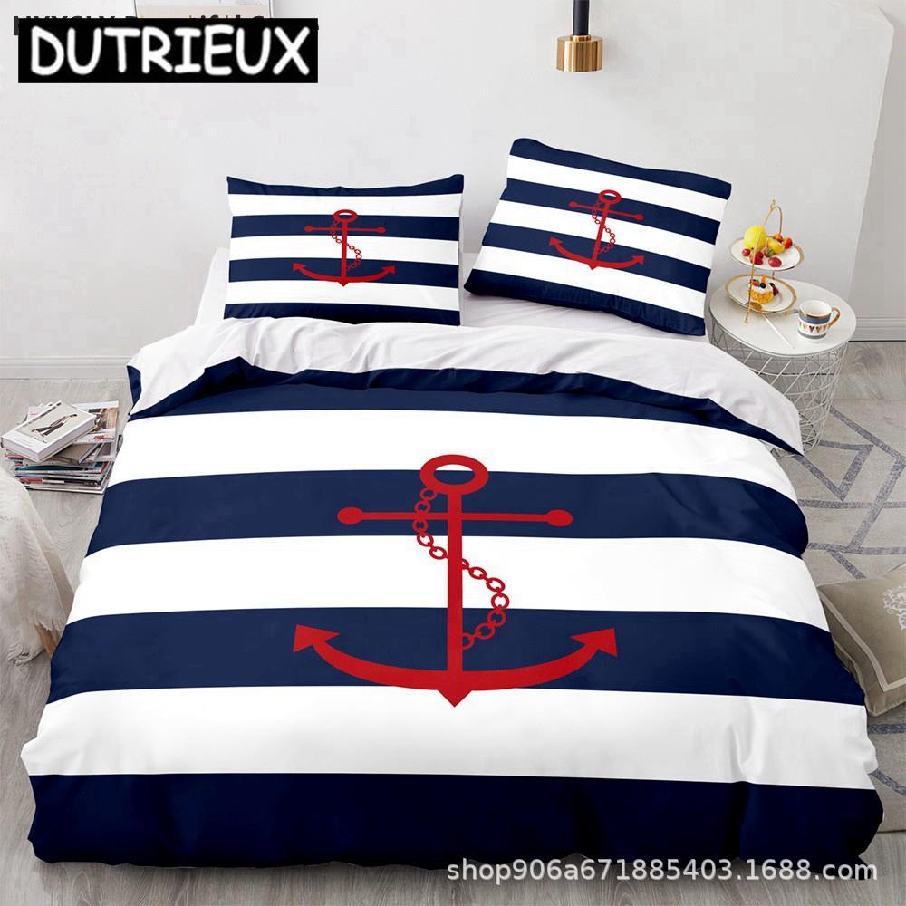 Ship Anchor Nautical 3D Duvet Cover Sea Pillowcases Quilt Cover Home Decor Gift Fashion Twin Queen King Polylester Bedding Set