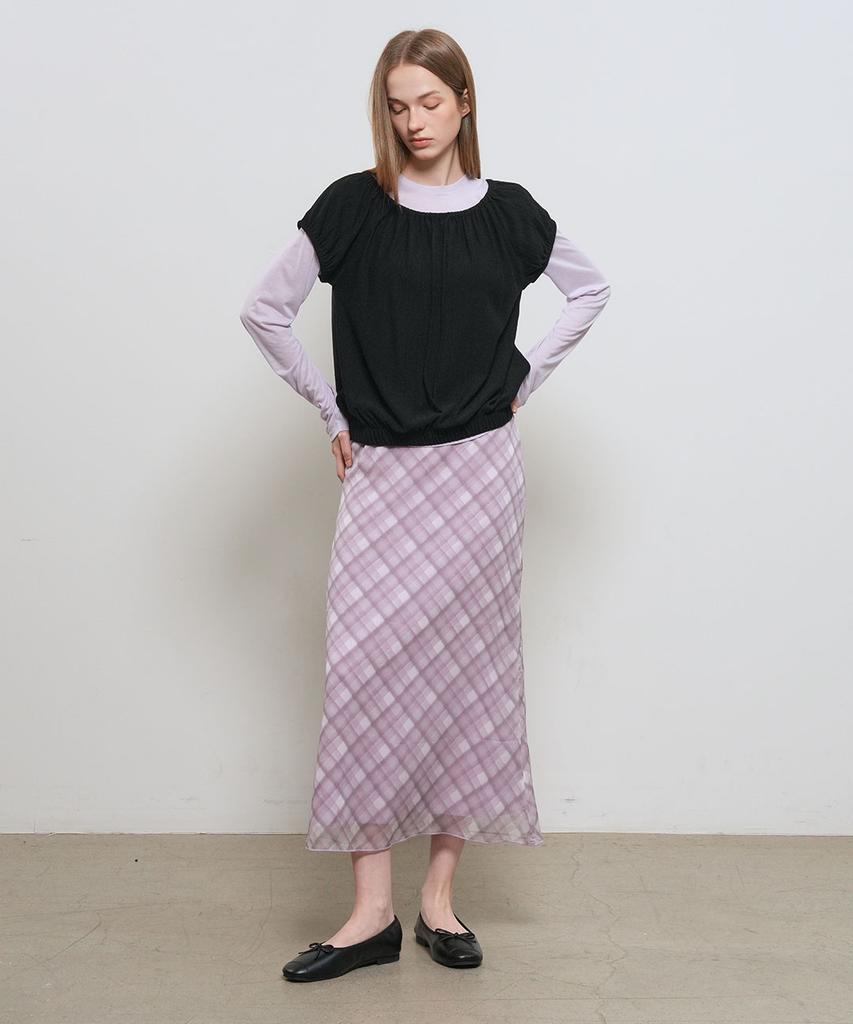 General Idea Check Sheer Long Skirt [Soft Pink] / Gf2Lsk510