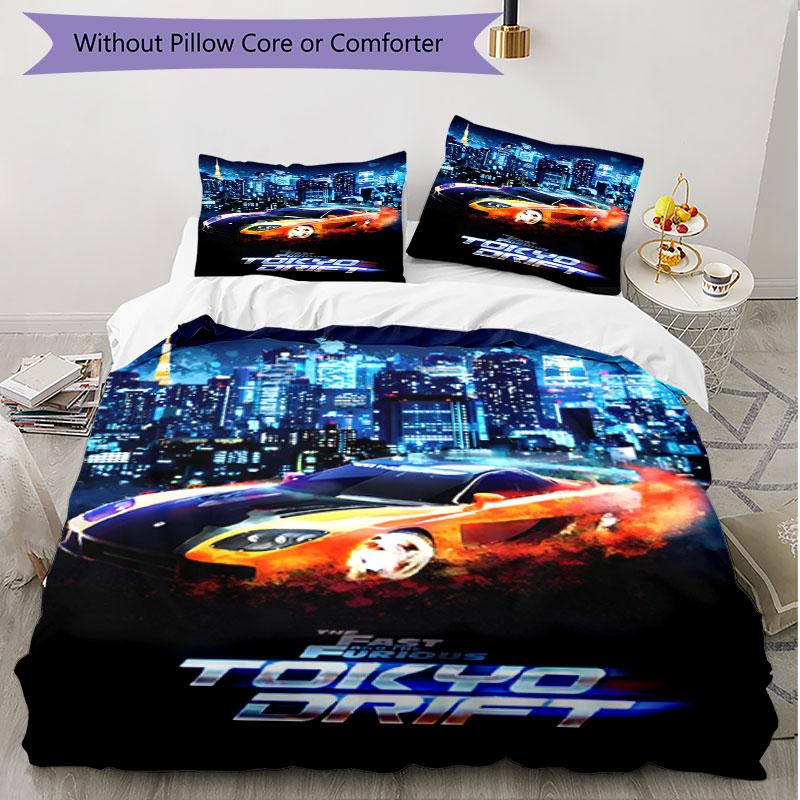 3pcs Duvet Cover Set (1*Duvet Cover + 2*Pillowcase, Without Core), Fast & Furious Print Soft All‑Season Bedding Set, Home Bedroom Decor Gift
