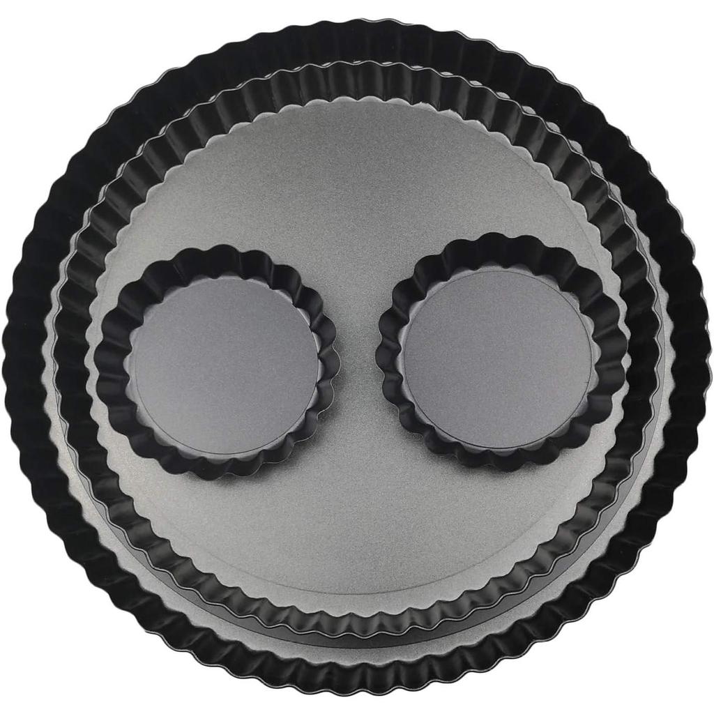 11 Inch 9 Inch Round Tart Pans 4 Inch Mini Tart Pans with Removable Bottom. Quiche Pan with Non-Stick Coating, Rugged Carbon Steel.Set of 4