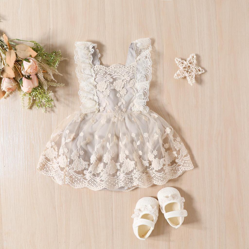 Летний кружевной комбинезон в корейском стиле Ins для девочек - платье принцессы с рукавами-крылышками