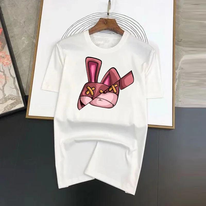 Хлопковые топы Funky Brand Bunny Funny Cartoons Short Sleeve Men Personality Street T Shirts Loose Oversize Tees Дышащие Мягкие