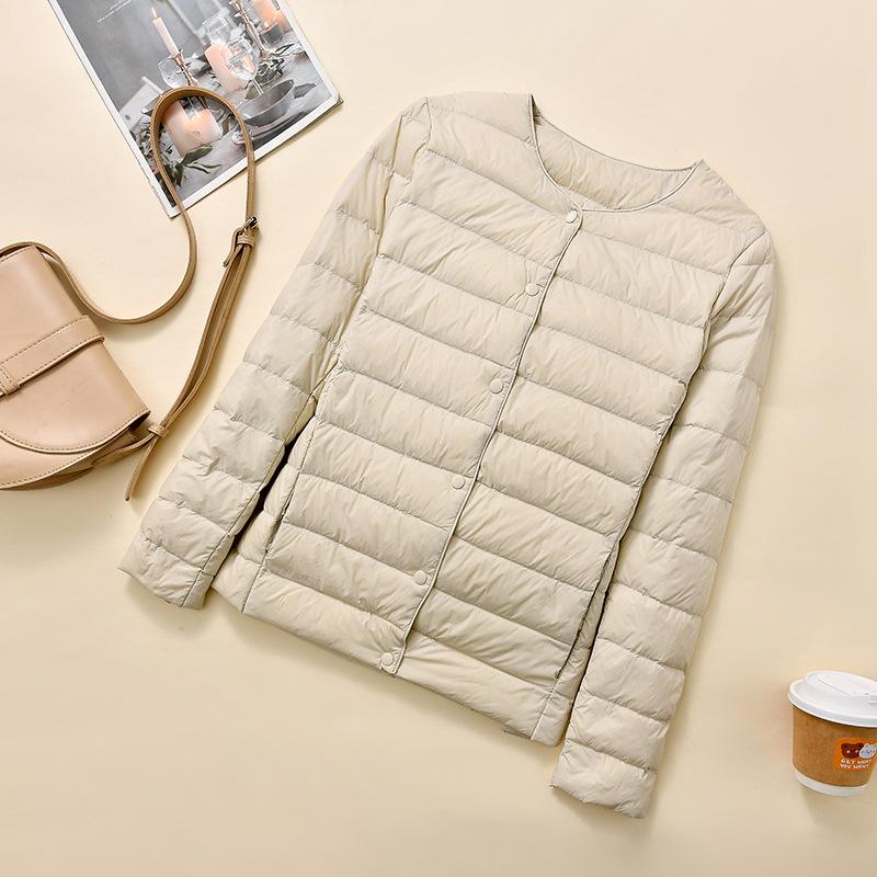 Women Autumn Winter O-Neck Long Sleeve Button Solid Color All Match Slim White Duck Down Coat M-4XL