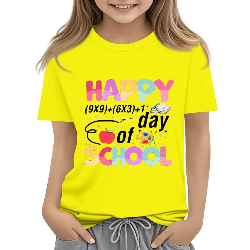 Kids Fashion Casual Short Sleeve 100 Day School Anniversary Printed Round Neck T-Shirt Top