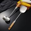 Wood Handle Cooking Shovel Long Handle Rice Spoon Ladle Stainless Steel Wok Spatula Restaurant