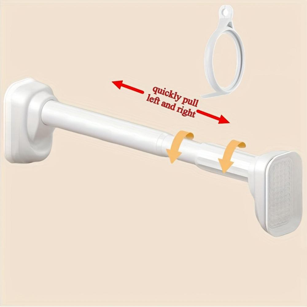 Extendable 40-500cm Shower Curtain Rod with Suction Cups, Steel Tension Pole, 33mm Diameter, No Drilling Extendable Curtain Pol