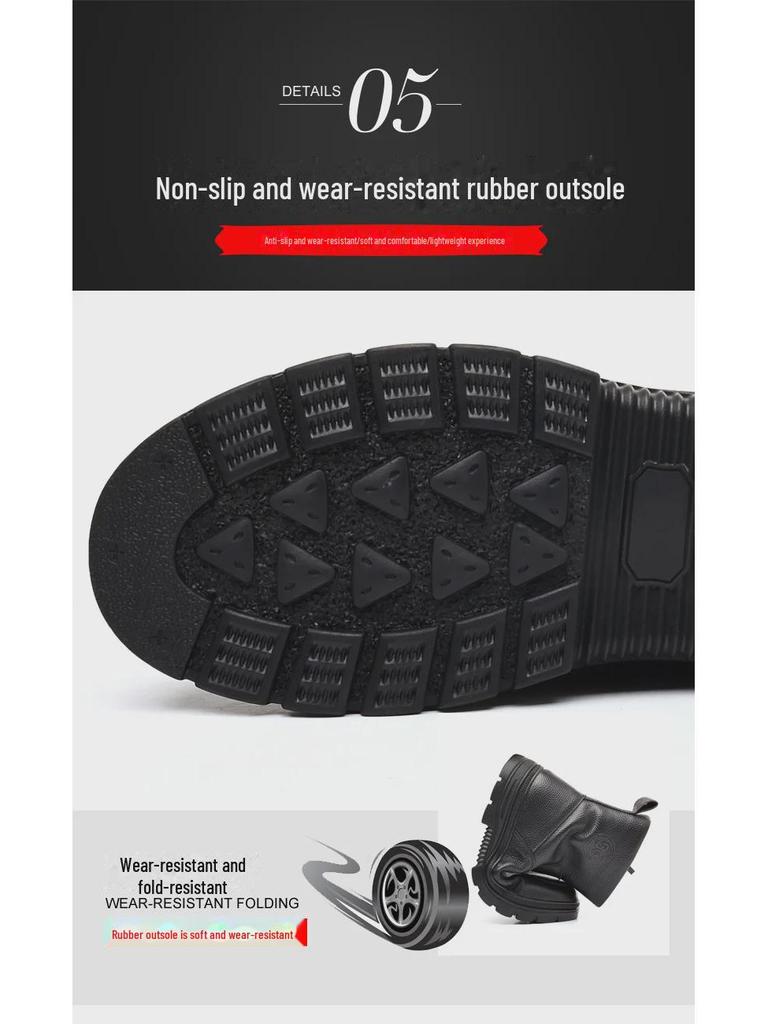 Men's Cotton Leather Snow Boots, Anti-Skid Fur-Lined, High Top for Middle-Aged & Elderly.