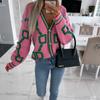 Autumn and winter new casual contrasting letter single breasted long sleeved knitted sweater cardigan jacket 3615 EMA