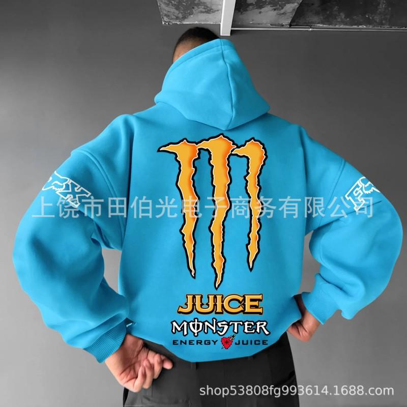 Mens Hooded Sweatshirt With Demon Print Loose Fit Warm Winter Casual Streetwear