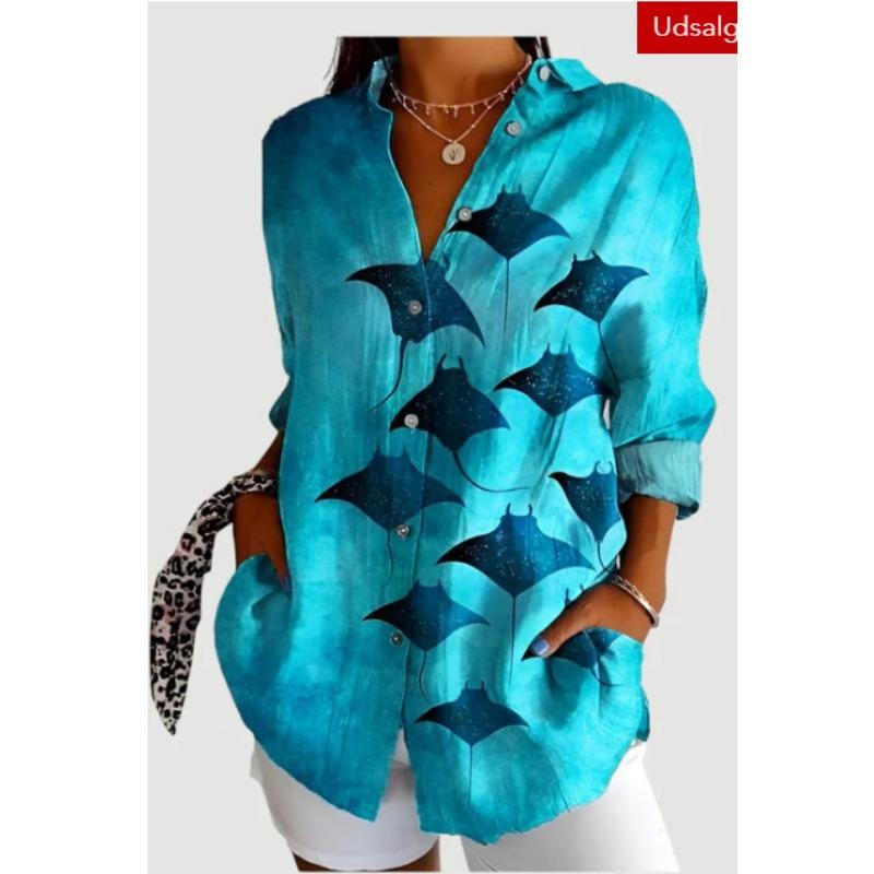 Women S Long Sleeve Shirt 3d Print Turn Down Collar