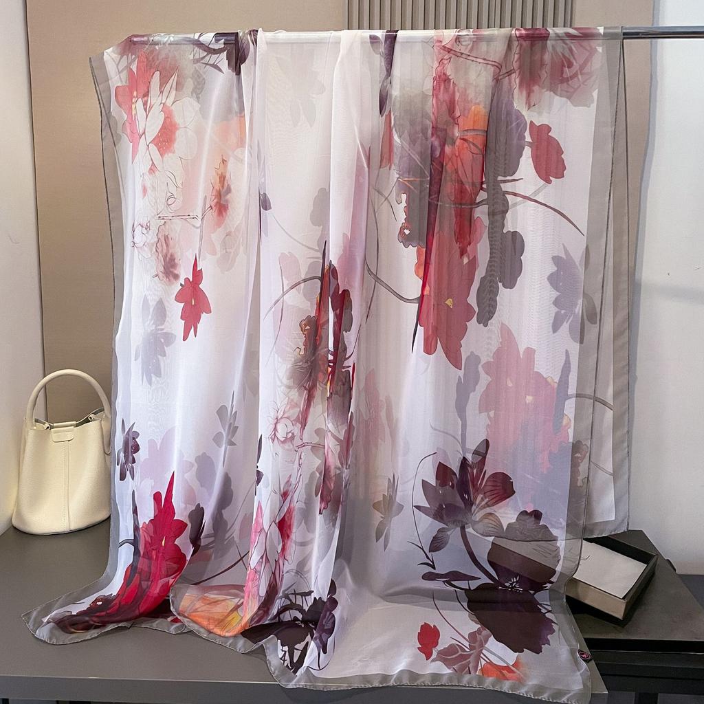 180*135cm Summer Chiffon Silk Scarf Women Outdoor Sunscreen Shawl Soft Bandanna Fashion Luxury Brand Shawl Head Long Hijab Wrap