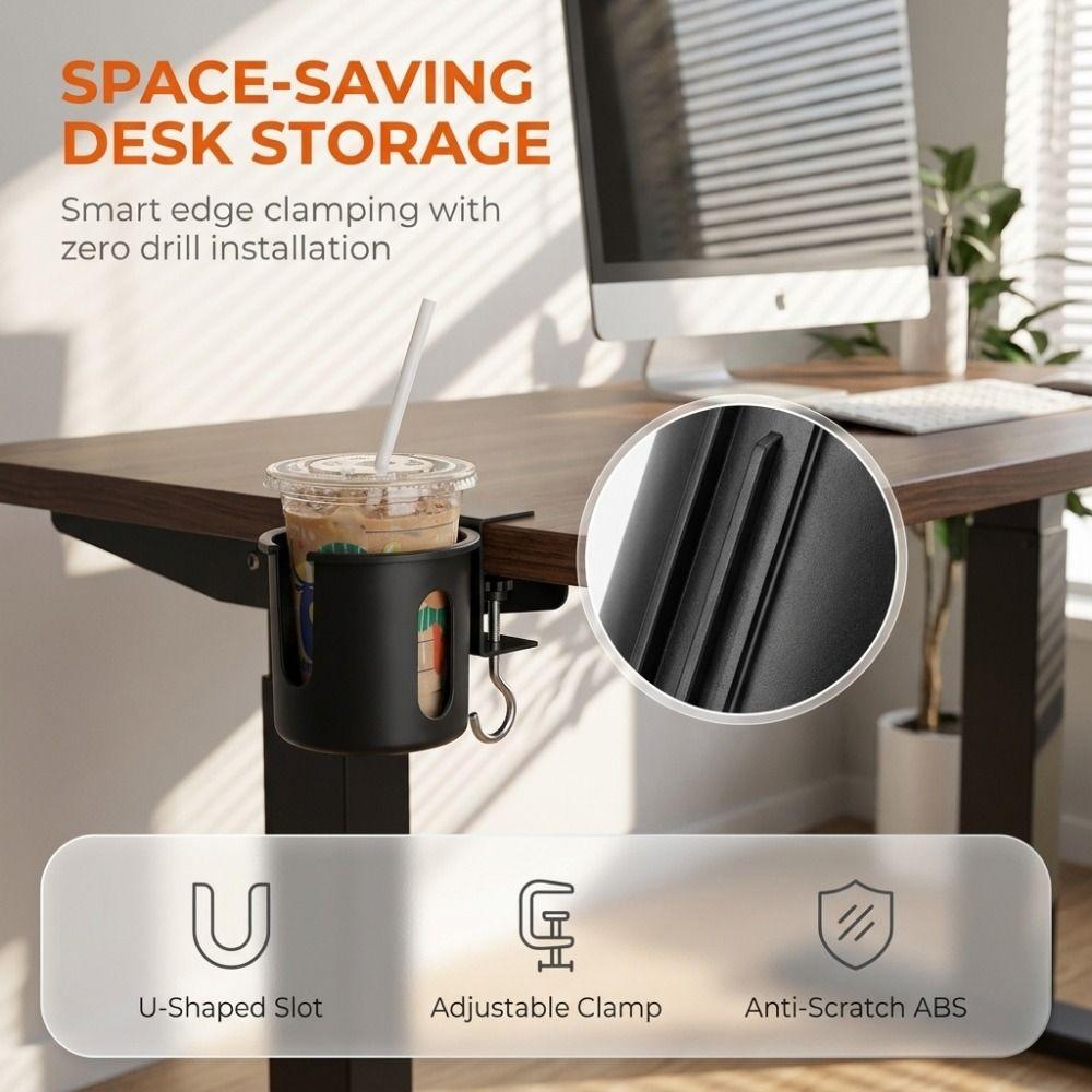 2 in 1 Clip-on Cup Holder Metal Table Cup Storage Holder Easy To Install Desktop Mug Rack Desk