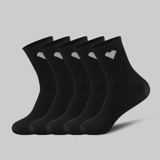 5 Pairs Men Love Heart Socks Casual Ribbed Crew Socks with Black White Hearts Breathable Sweat-Absorbent Athletic Socks for Sports Running