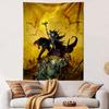 A dark sorceress leads undead warriors and a beast against a fiery sky. Patterned tapestry for bedroom and living room home decor