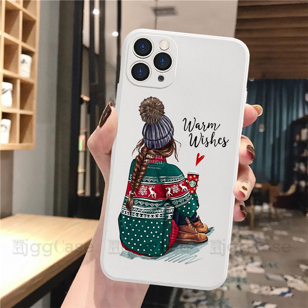 Белый чехол для телефона в подарок на Рождество и Новый год для iPhone 13 Pro 11 Pro Max 12 mini XS XR SE 8 7 Plus, модный чехол для девочек Fundas